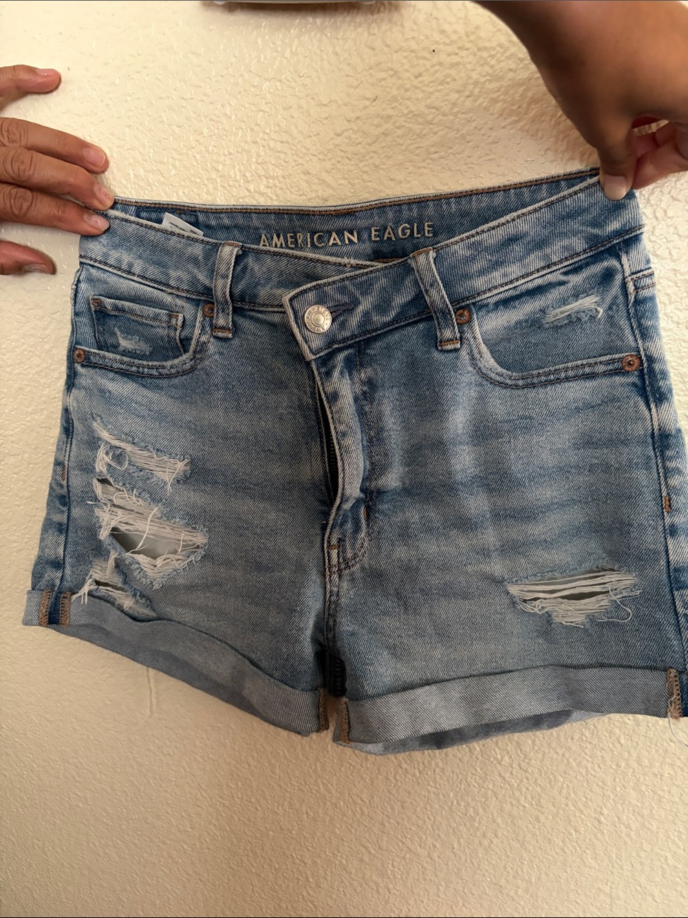 American Eagle Outfitters Distressed Light Blue Denim Shorts
